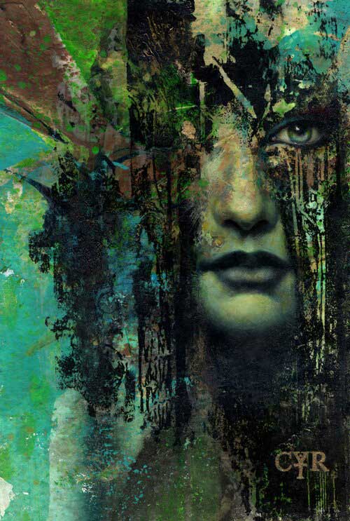 Green portrait of woman by Lisa L. Cyr
