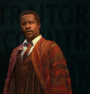 Digital portrait painting of man in long coat