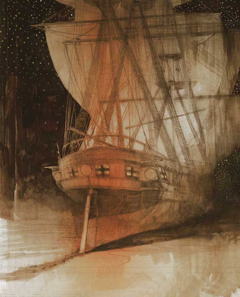 Painting of a ship by Sterling Hundley
