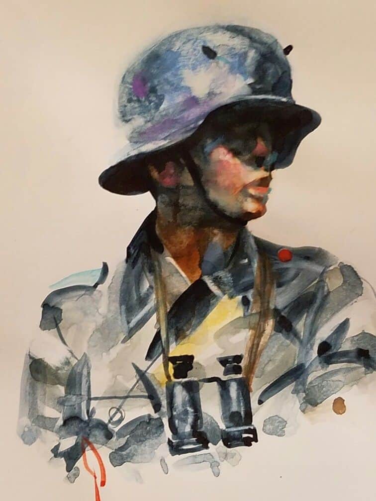watercolor illustration by George Pratt of World War I soldier