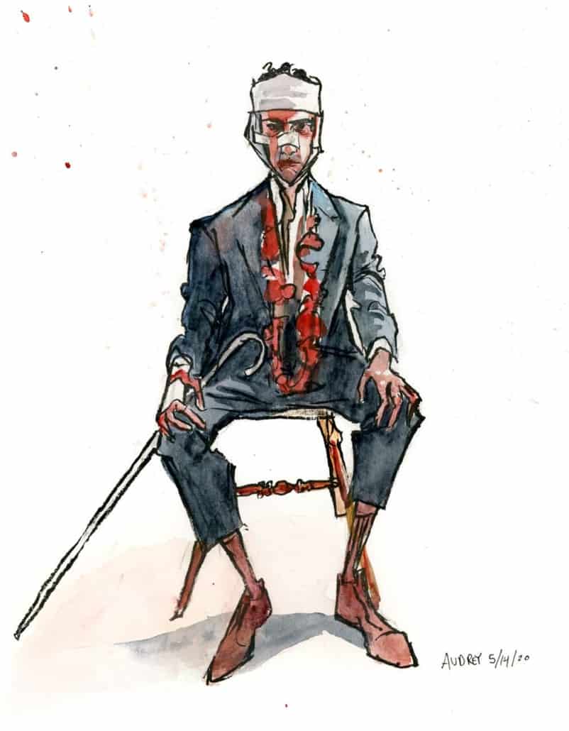 Watercolor of man sitting