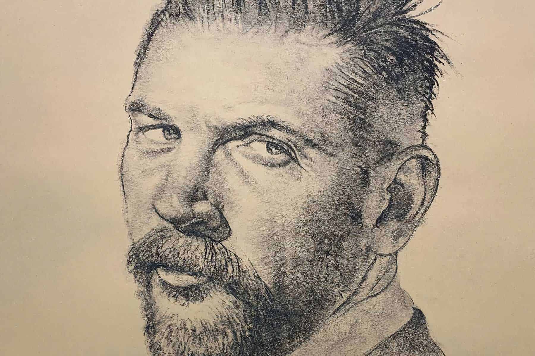 Pastel drawing of actor Tom Hardy by illustrator, John English