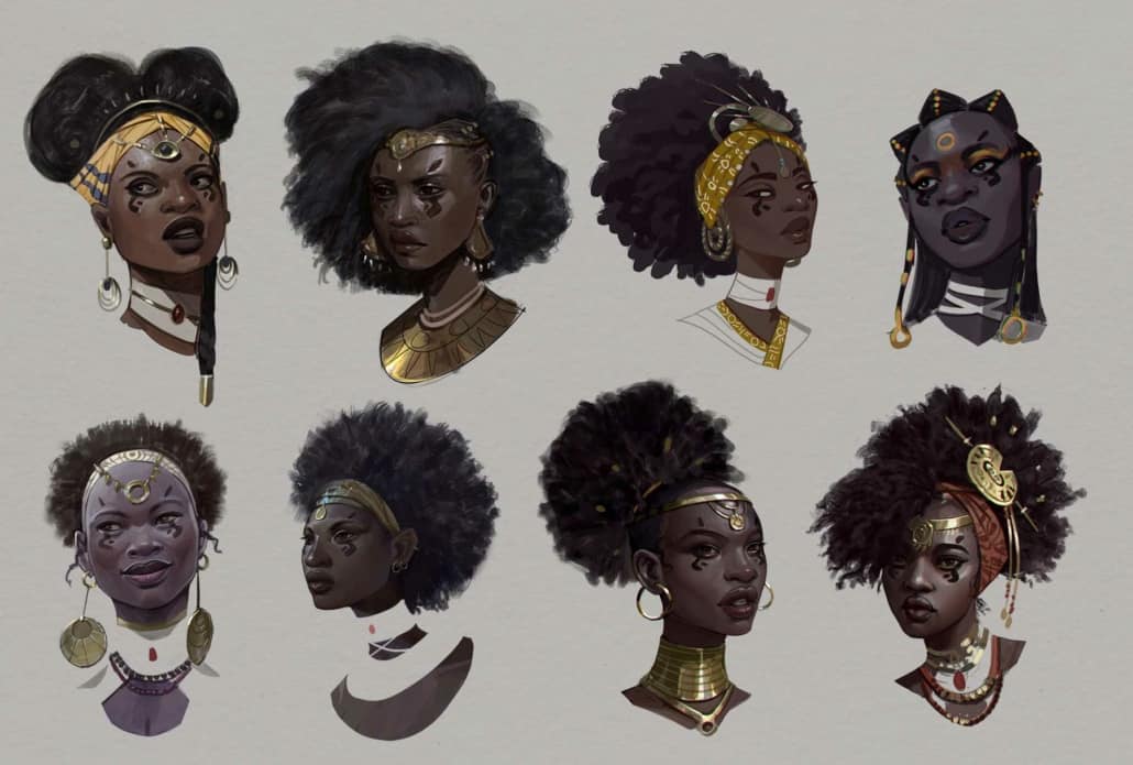 Head drawings for character design by Sam Hogg.