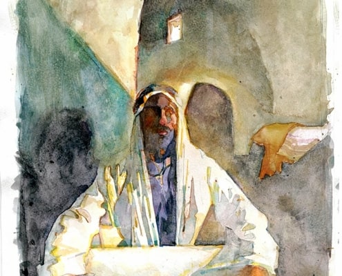 Watercolor portrait by Bill Sienkiewicz