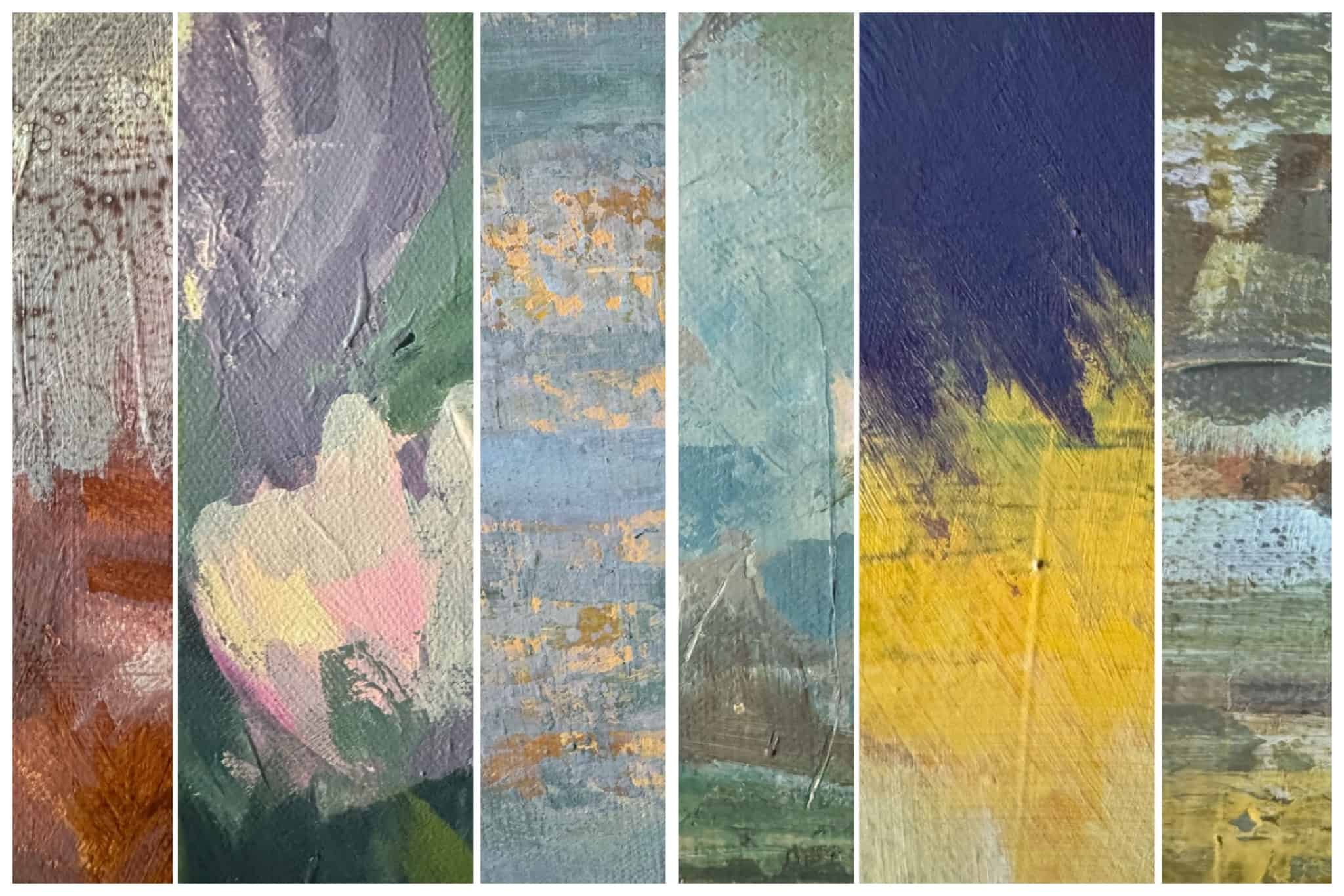 Close ups from paintings with different layers and texture painting techniques.